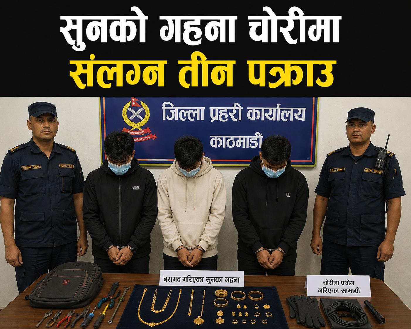 सुनको गहना चोरीमा संलग्न तीन पक्राउ